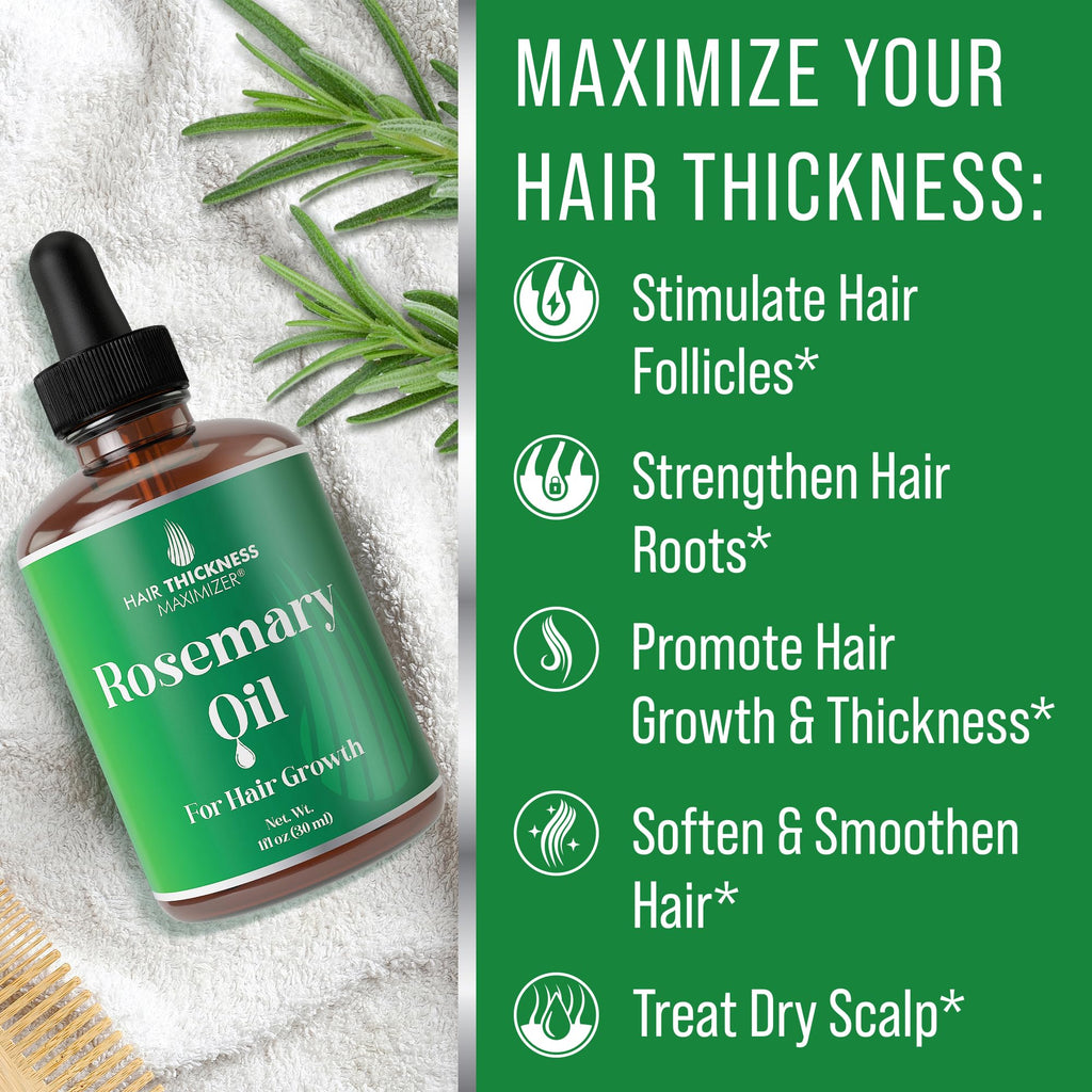 Hair Thickness Maximizer Rosemary Oil for Hair Growth — Vegan 1oz Serum for Women & Men