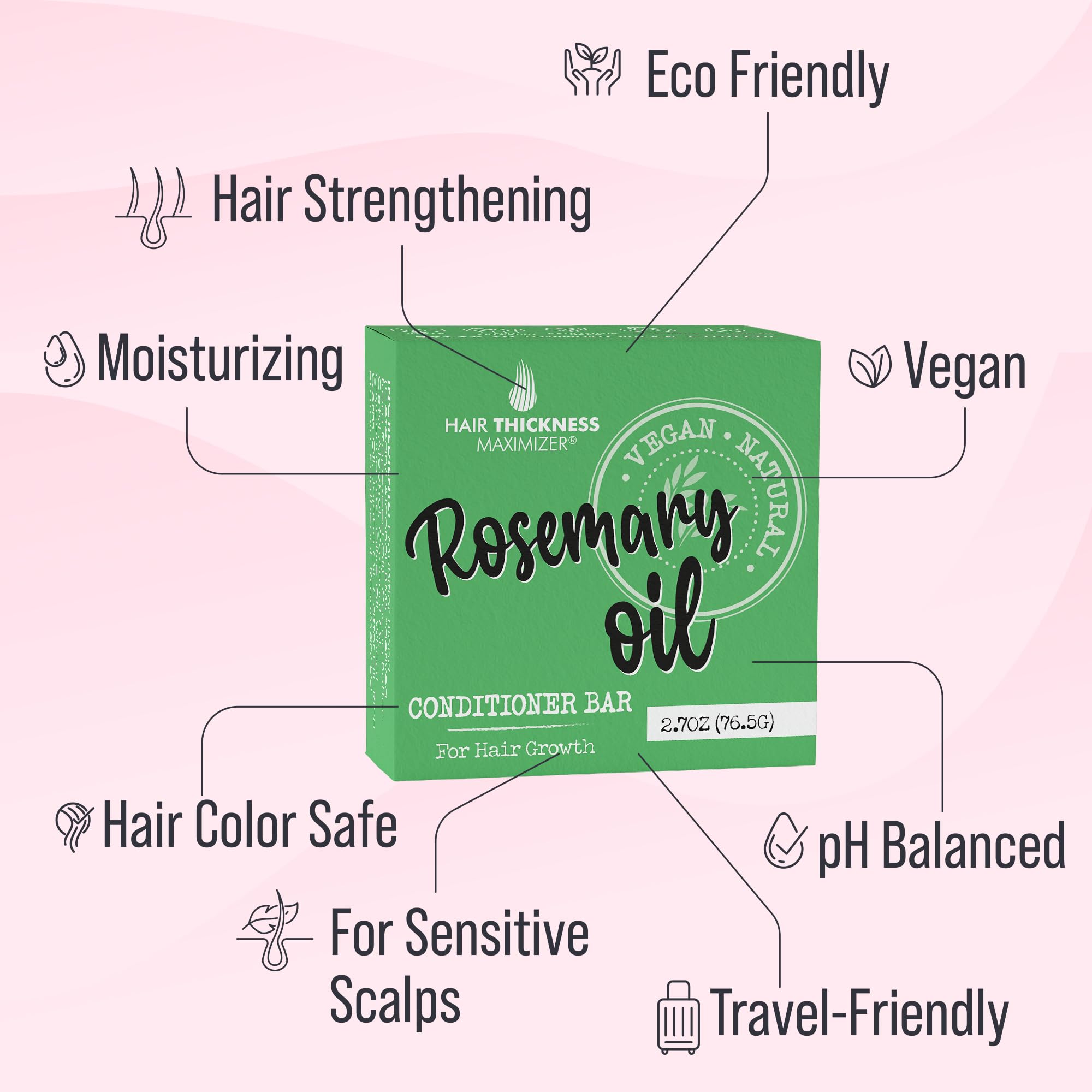 Hair Thickness Maximizer Rosemary Oil Conditioner Bar – Eco-Friendly, Vegan, Plastic-Free
