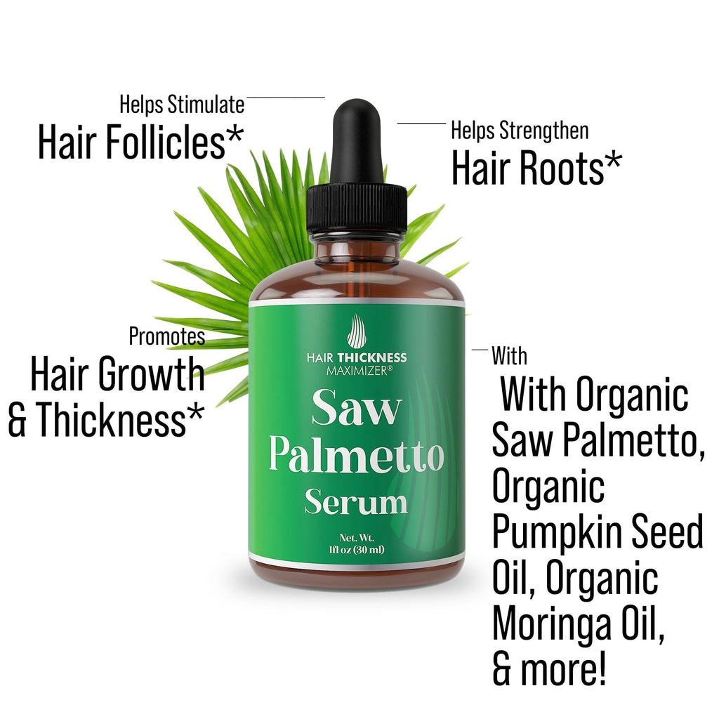 Saw Palmetto Serum for Hair Growth with Rosemary, Peppermint & Pumpkin Seed Oils | Vegan Thickening & Moisturizing - Hair Thickness Maximizer - 1oz