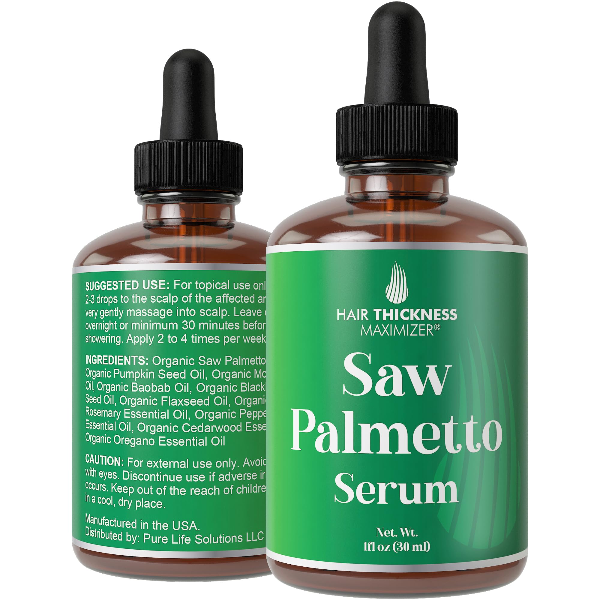 Saw Palmetto Serum for Hair Growth with Rosemary, Peppermint & Pumpkin Seed Oils | Vegan Thickening & Moisturizing - Hair Thickness Maximizer - 1oz