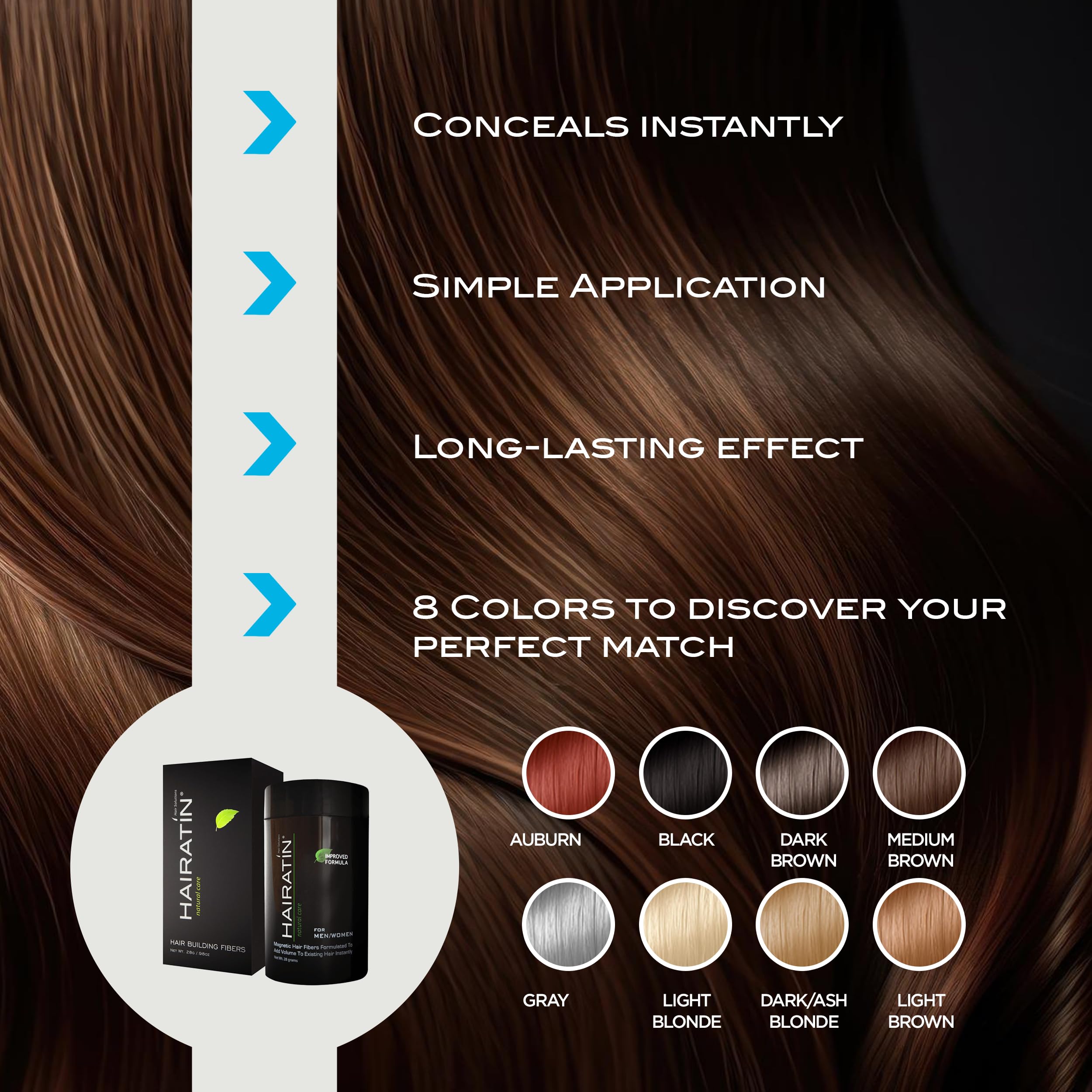 HAIRATIN Building Fibers for Thinning Hair – Medium Brown, 28G | Instant Fuller Look
