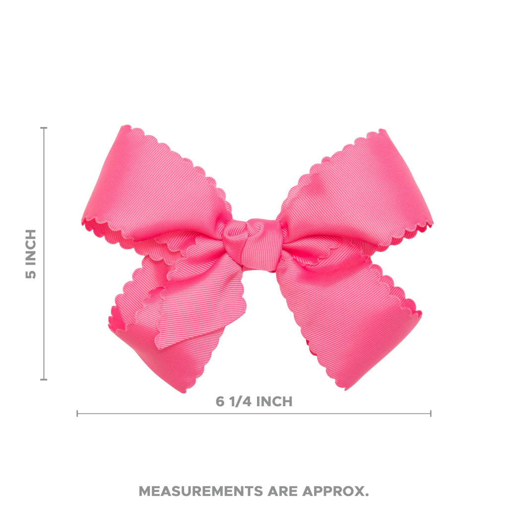 HAIRBOWS Navy Grosgrain Scalloped Edge Bow with Knot Wrap Center on Clip – 6 Inch