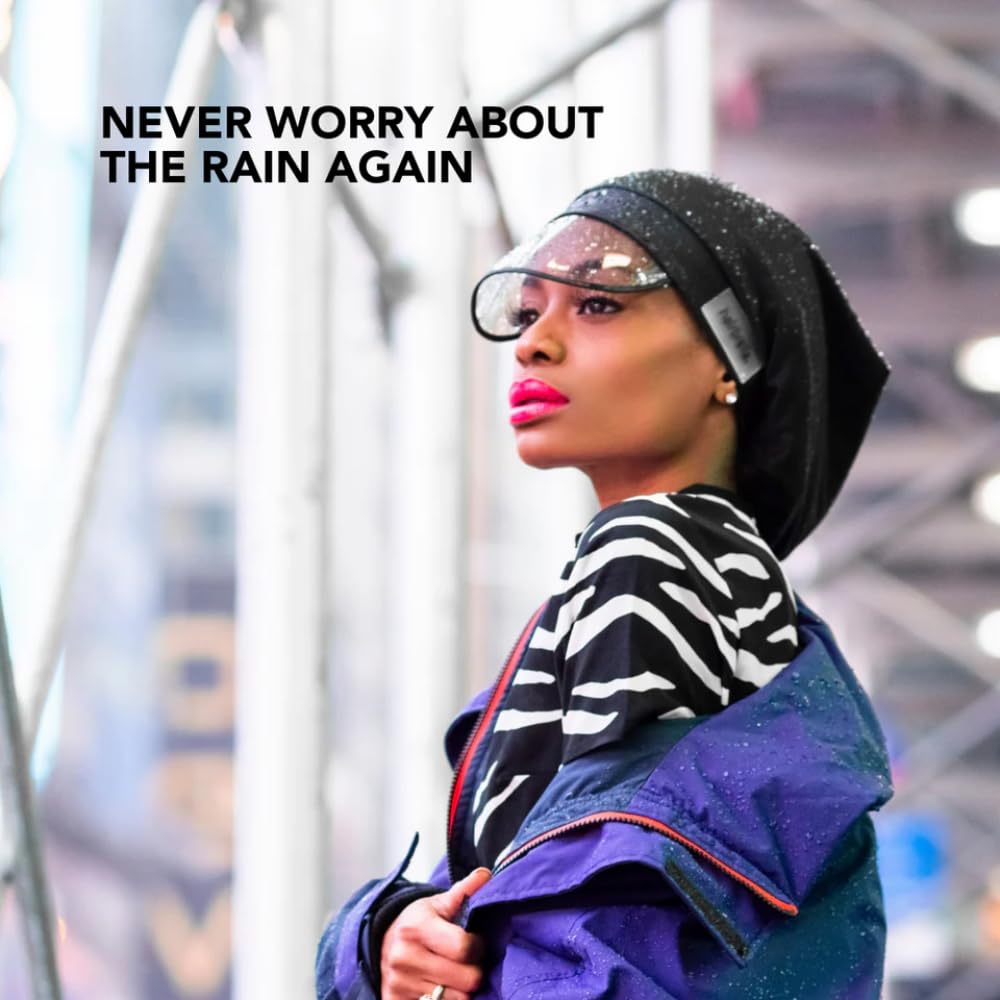 Hairbrella 100% Waterproof Rain Hat for Women – Satin Lined, Packable, Full Hair Coverage (Black)