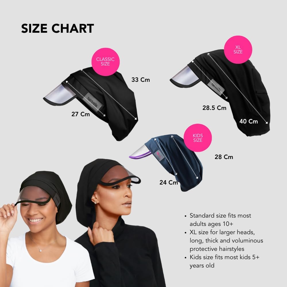 Hairbrella 100% Waterproof Rain Hat for Women – Satin Lined, Packable, Full Hair Coverage (Black)