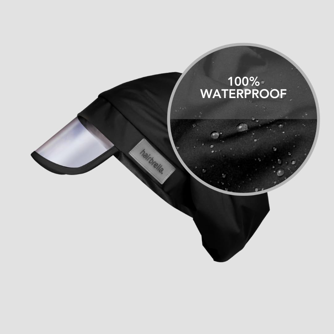 Hairbrella 100% Waterproof Rain Hat for Women – Satin Lined, Packable, Full Hair Coverage (Black)