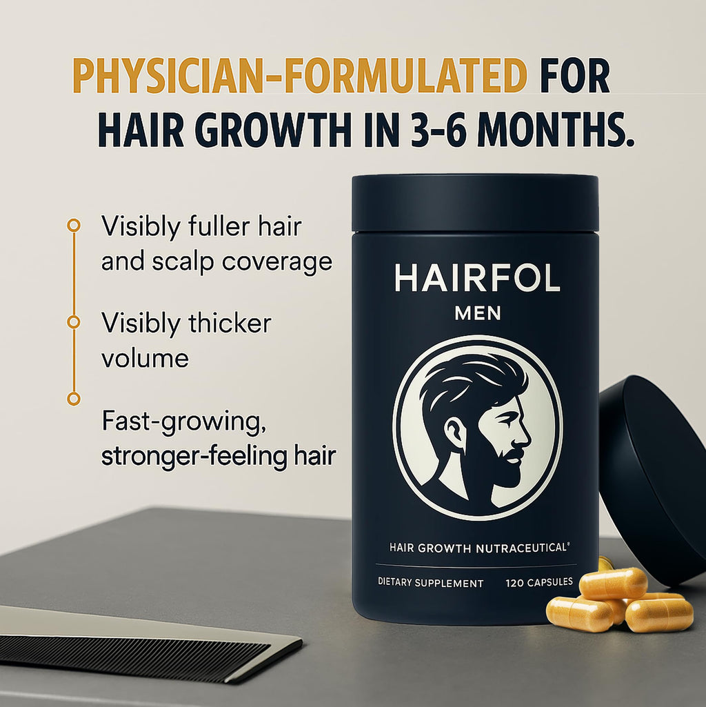 Hairfol Men's Hair Growth Supplement – Thicker Hair, Fuller Scalp Coverage – 1 Month Supply