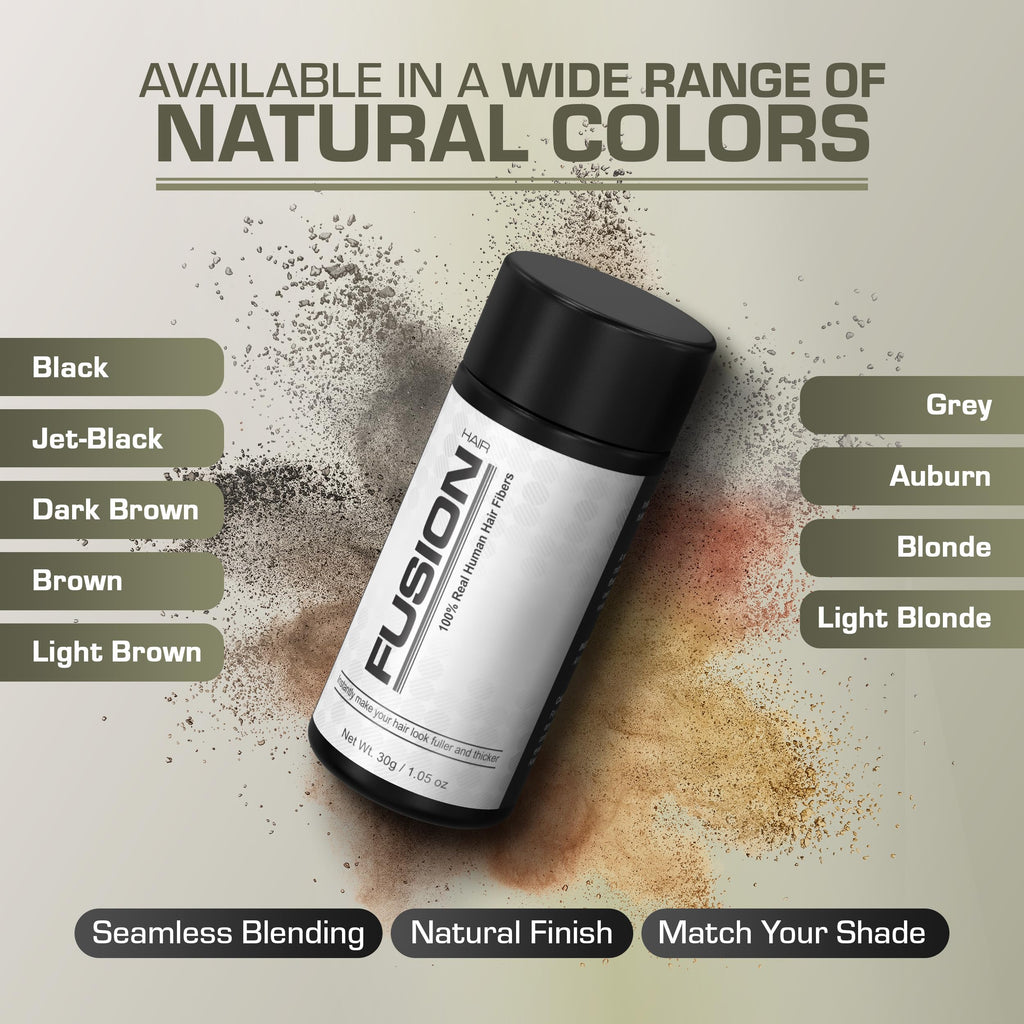 HAIRFUSION Hair Fibers for Thinning Hair - Real Human Hair, Auburn (0.42 oz) - Root Touch Up & Volumizer