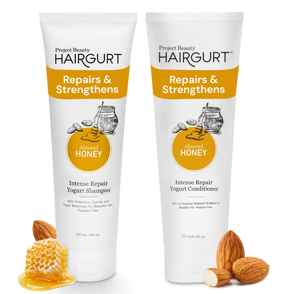 Hairgurt Almond & Honey Shampoo + Conditioner Set – Sulfate-Free Repair for Dry, Damaged Hair (8 oz)