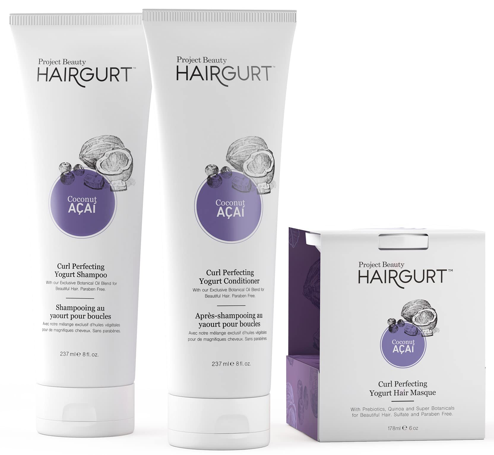 Hairgurt Coconut Acai Curl Perfecting Hair Set — Shampoo, Conditioner & Mask (Sulfate-Free)