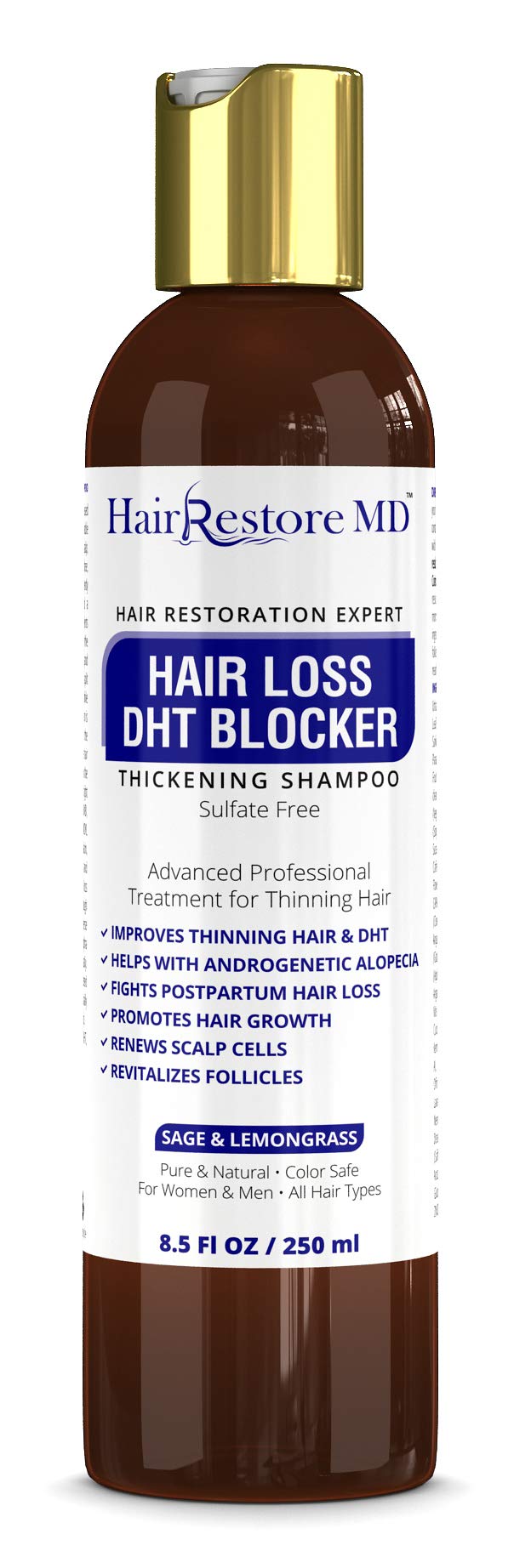 HairRestore MD DHT Blocker Shampoo with Sage & Lemongrass – Biotin, Caffeine, Sulfate-Free for Hair Support & Thickness
