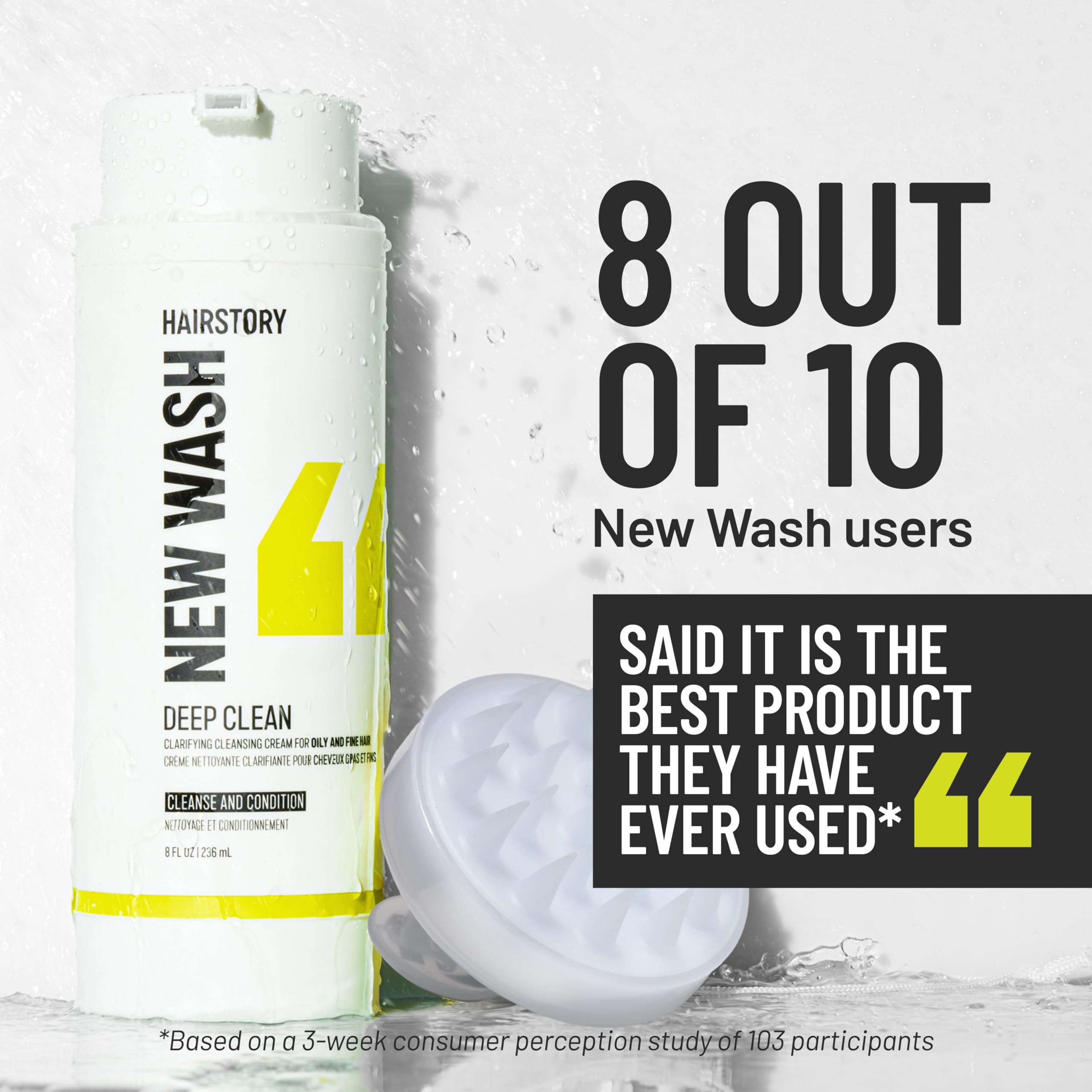 Hairstory New Wash Deep Clean Refillable Bottle – Detergent-Free Cleansing for Oily, Fine Hair | 8 oz