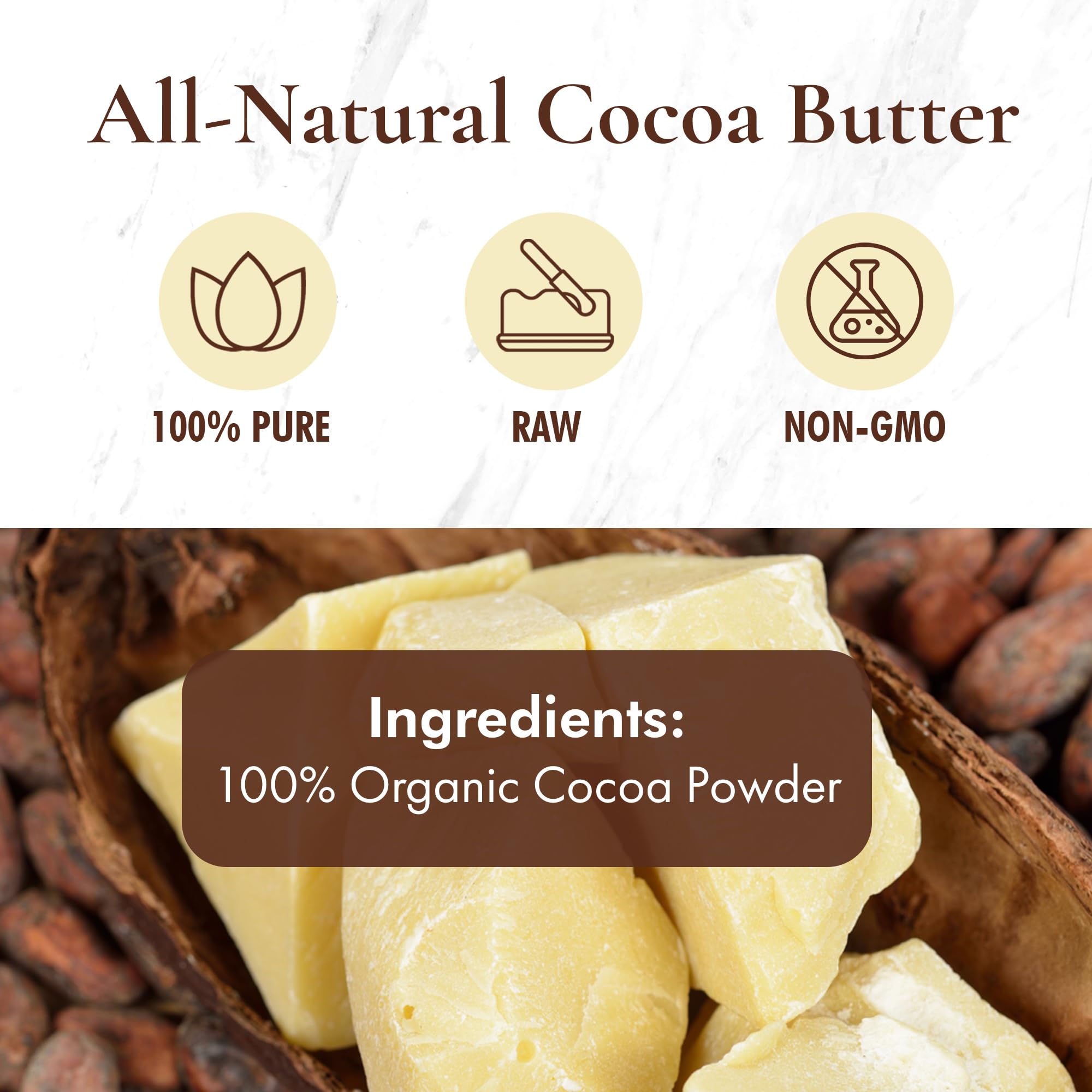 HalalEveryDay Raw Cocoa Butter 5 lb – Unrefined, Food & Cosmetic Grade Chunks