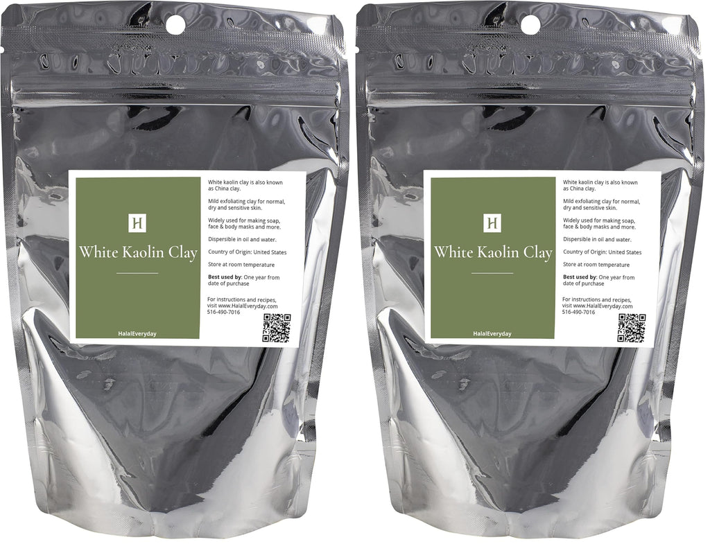 HalalEveryDay White Kaolin Clay Powder – 2lb Cosmetic Grade, 100% Natural DIY Skincare (Pack of 2)