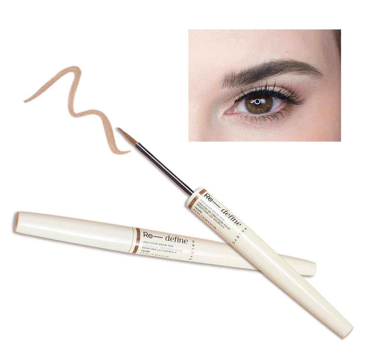HALEYS Precision Brow Pen (Taupe) — 2-in-1 Definition + Hold, 16HR Matte Brow