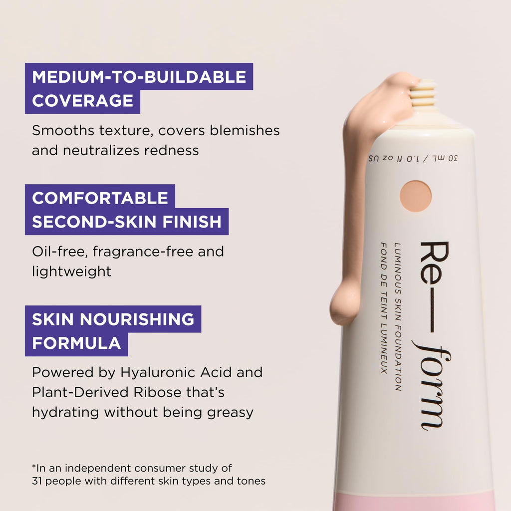 HALEYS Re-form Luminous Skin Foundation — Vegan, Cruelty-Free, Buildable Coverage, Oil-Free, All-Day Wear