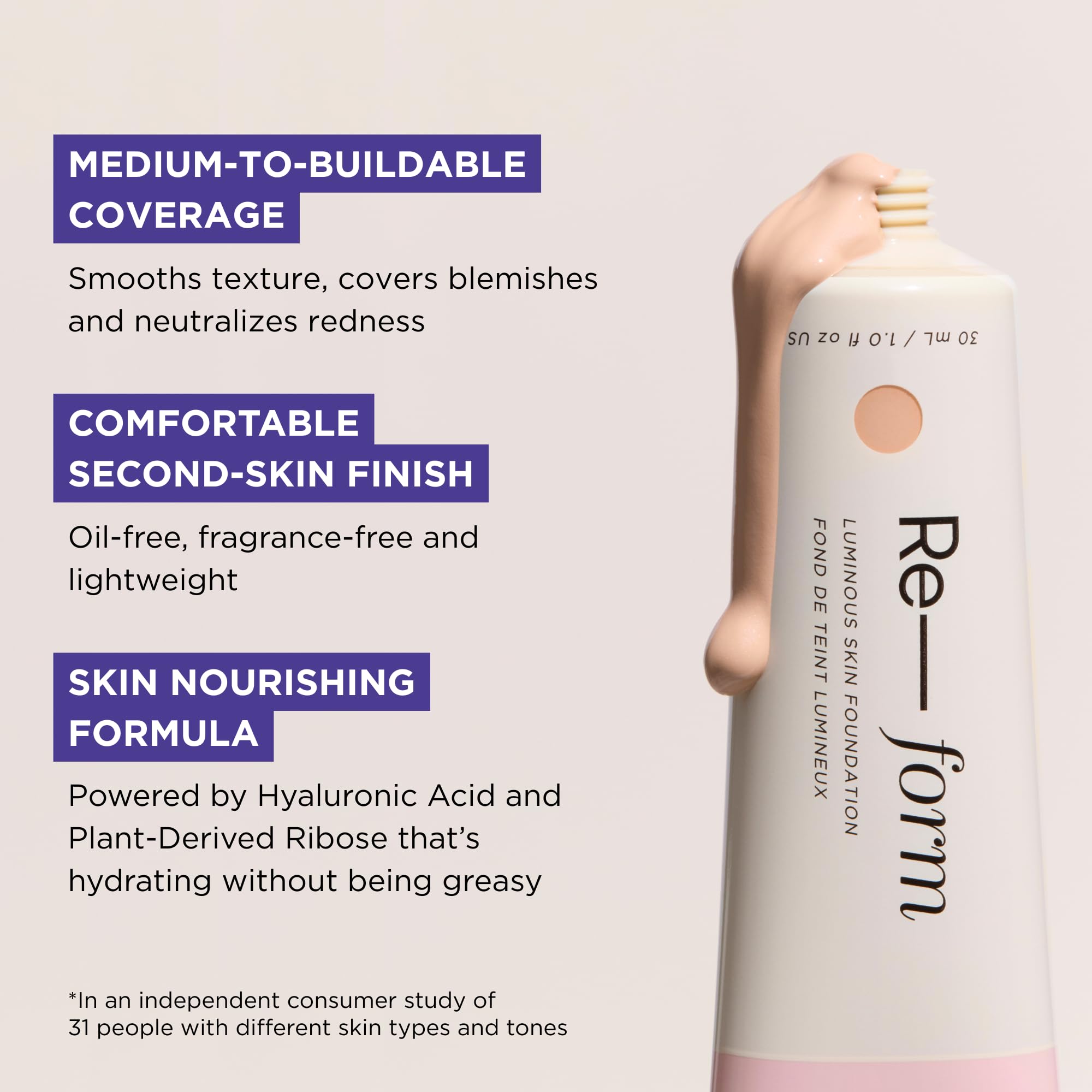 HALEYS Re-form Luminous Skin Foundation – Vegan, Cruelty-Free, Buildable Coverage