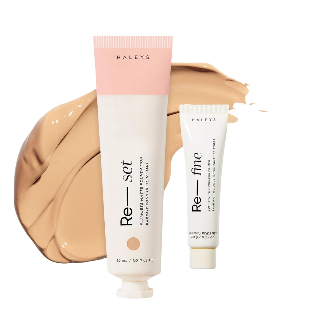 HALEYS Re-set Full Coverage Matte Foundation + Re-fine Primer | Oil-Free, Long-Lasting