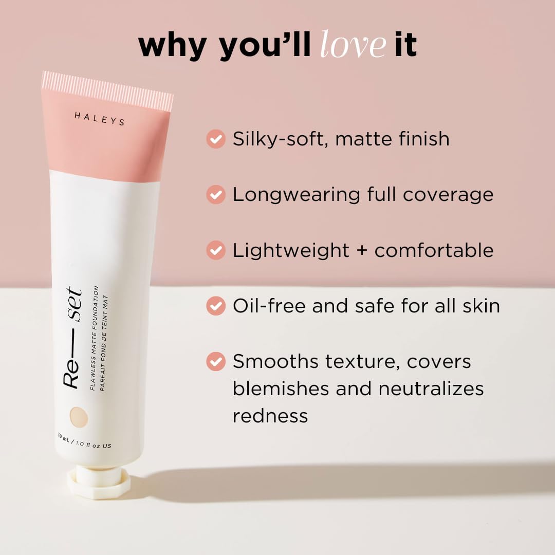 HALEYS Re-set Full Coverage Matte Foundation + Re-fine Primer | Oil-Free, Long-Lasting