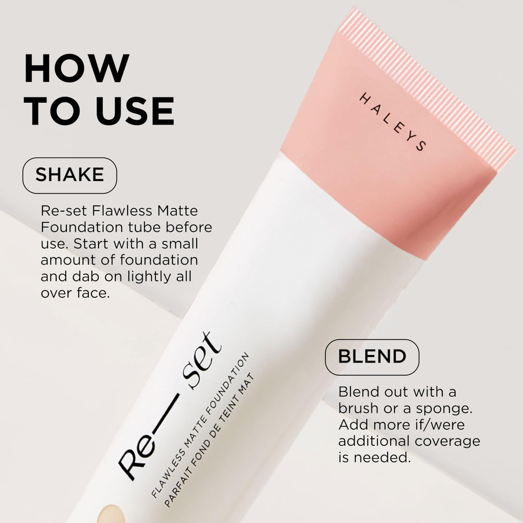 HALEYS Re-set Full Coverage Matte Foundation | Vegan, Oil-Free, Long-Wear