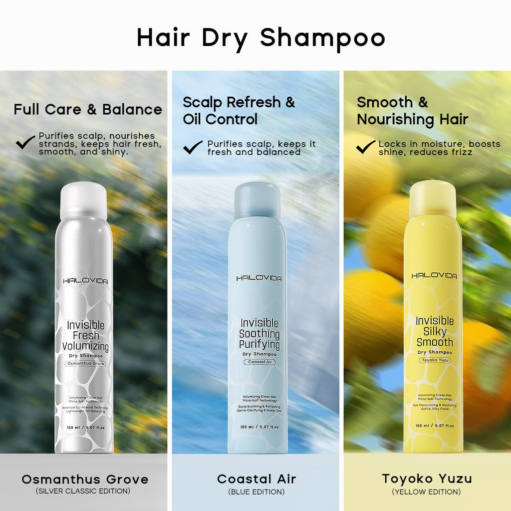 HALOVIDA Dry Shampoo Silky Yuzu – No White Residue, Oil Absorption & Volumizing (5.07 oz)
