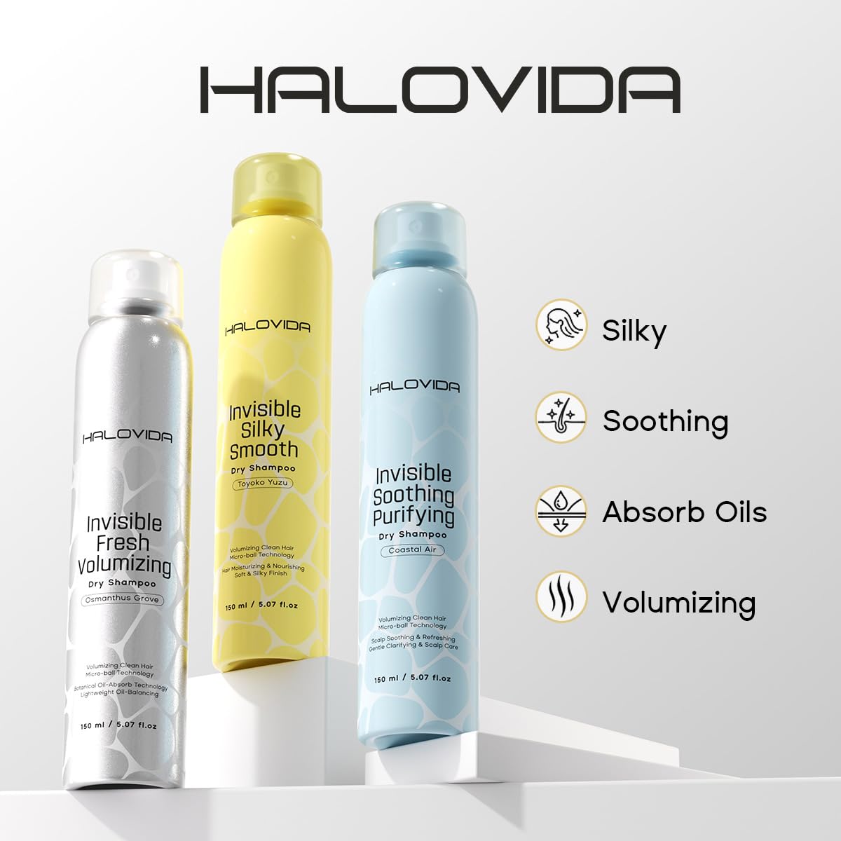 HALOVIDA Dry Shampoo Silky Yuzu – No White Residue, Oil Absorption & Volumizing (5.07 oz)