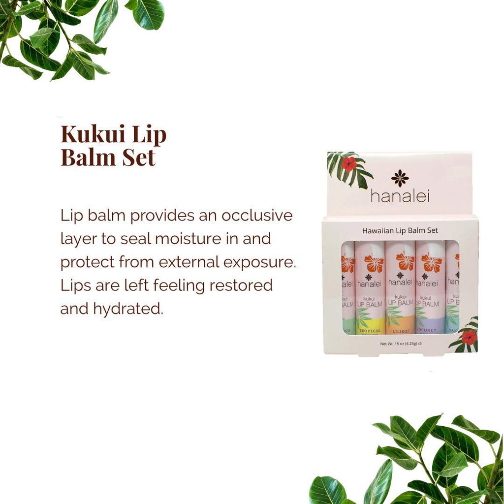 Hanalei Lip Balm & Moisturizer Variety Pack (5 Tubes) – Kukui Oil Hydration & Beeswax