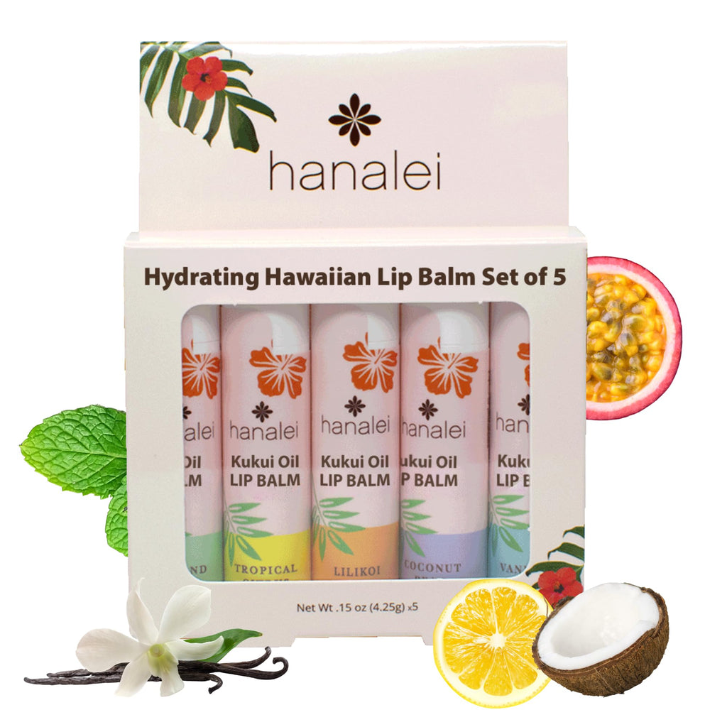 Hanalei Lip Balm & Moisturizer Variety Pack (5 Tubes) – Kukui Oil Hydration & Beeswax