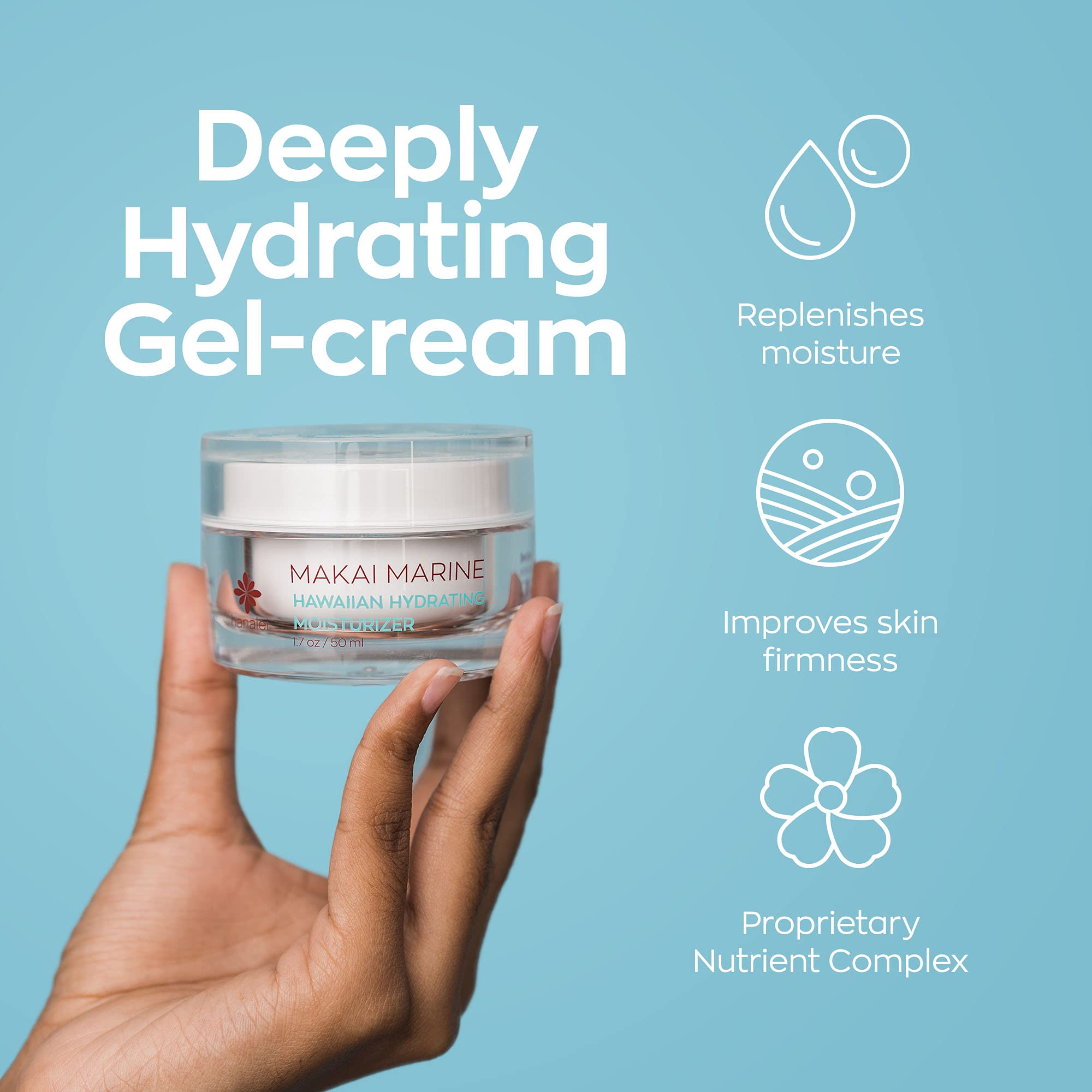 Hanalei Makai Marine Gel-Cream | Lightweight Hydration for Dry Skin | Vegan & Cruelty-Free, 1.7 fl oz