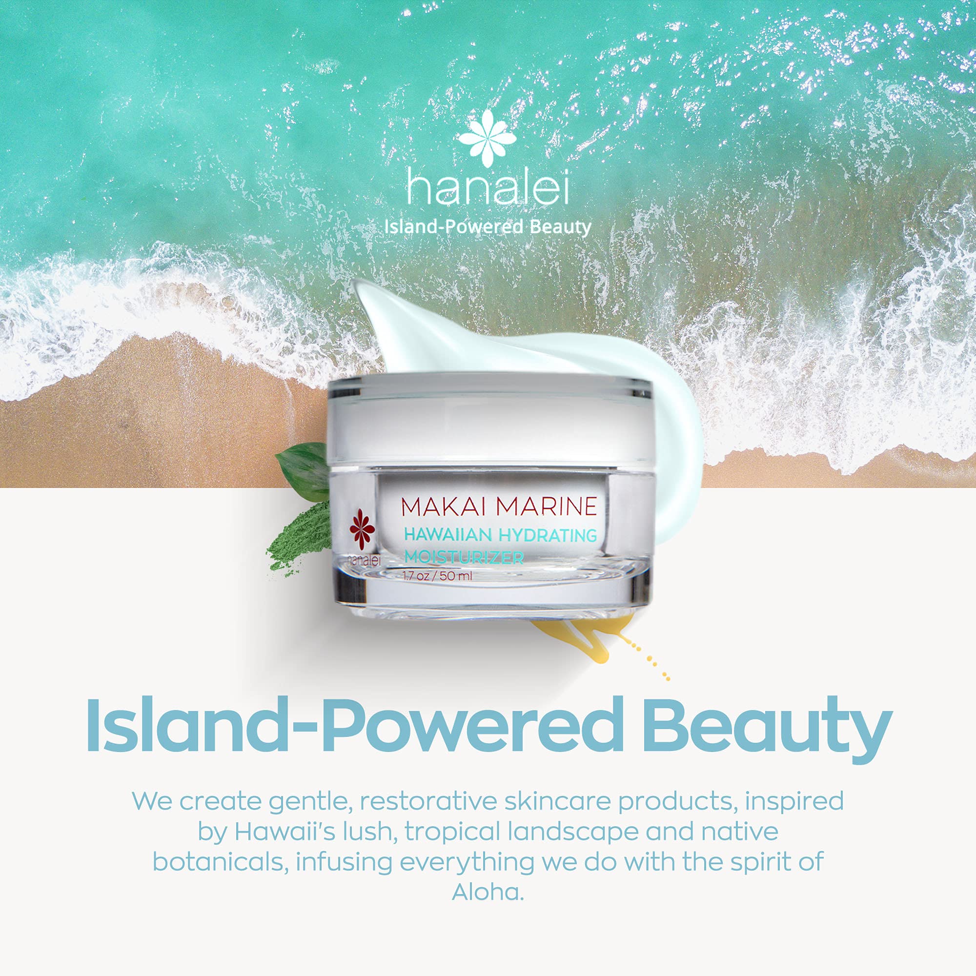 Hanalei Makai Marine Gel-Cream | Lightweight Hydration for Dry Skin | Vegan & Cruelty-Free, 1.7 fl oz