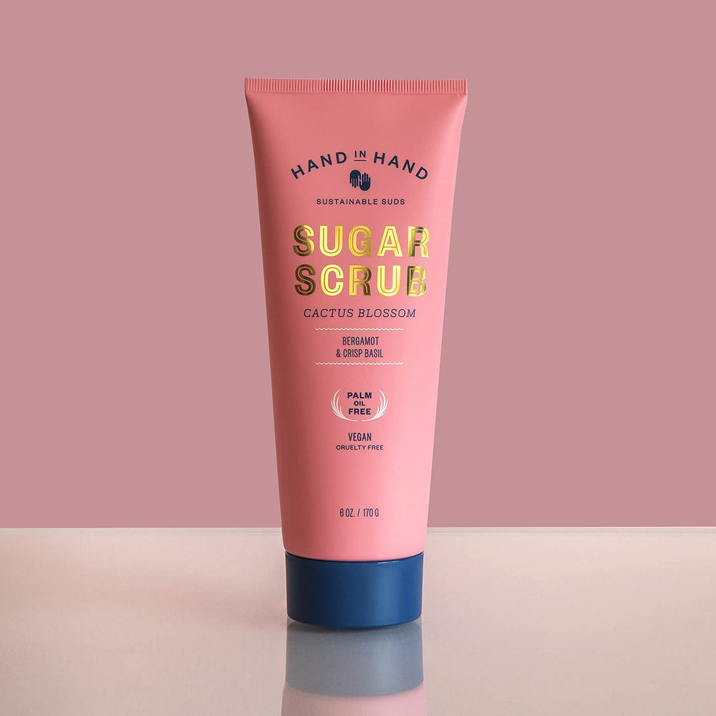 Hand in Hand Sugar Scrub – Gentle Exfoliation for All Skin Types, Bergamot & Crisp Basil, 9 oz (Cactus Blossom Scent)