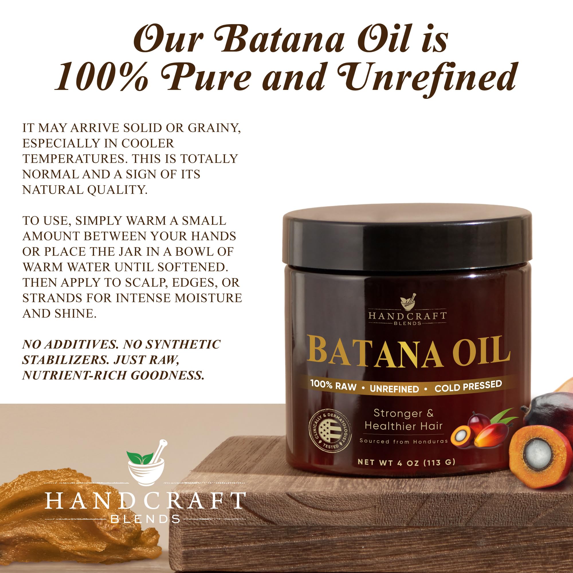 Handcraft Blends Raw Batana Oil — 4 oz, 100% Pure & Unrefined for Hair Hydration