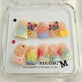Butterfly & Flower Duck-Shaped Press-On Nails – Short Pearl Colorful Acrylic, Full Cover, Reusable | Size S