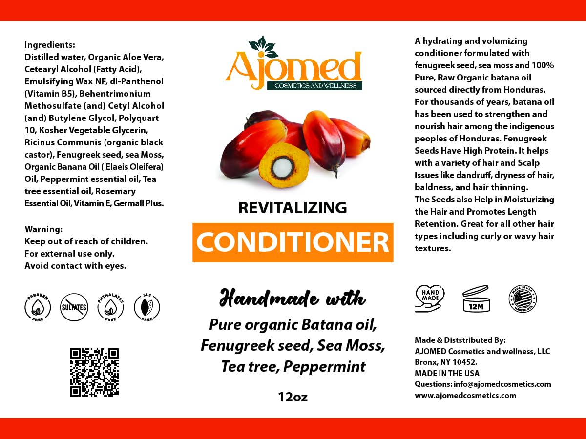 Handmade Hair Conditioner with Batana Oil & Sea Moss – Sulfate-Free, Paraben-Free, Non-Toxic, Fenugreek, Rosemary & Tea Tree