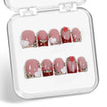 Handmade Red French Tip Press-On Nails – 3D Flower & Rhinestones, Short Square (M)