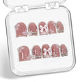 10 Pcs Handmade Press-On Nails — Short Square with 3D Bow & Rhinestones, Pink French Tip