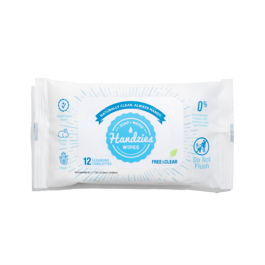 Handzies Free&Clear Natural Towelettes – 12ct Travel Pack (6-Pack, 72 Towelettes)