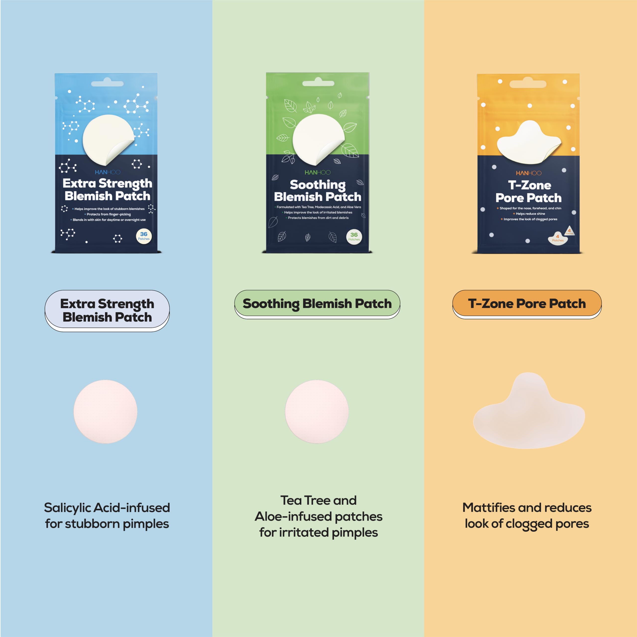 HANHOO Soothing Blemish Patch Bundle | 88 Patches with Salicylic Acid, Tea Tree & Aloe