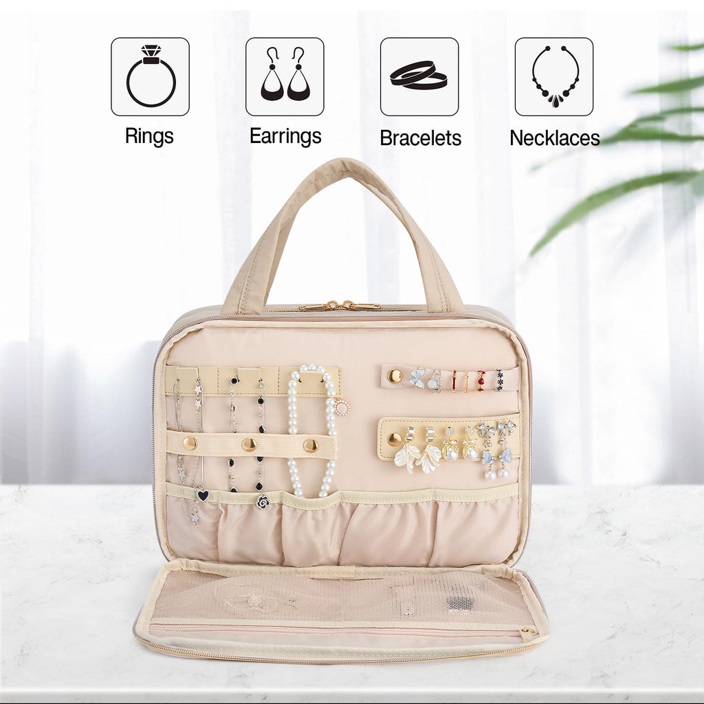Hanke Hanging Travel Toiletry Bag (Apricot) with Jewelry Organizer – Water-Resistant