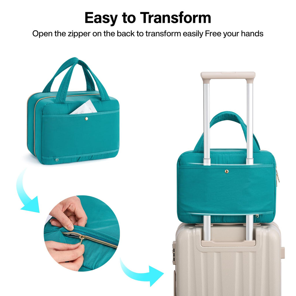Hanke Hanging Travel Toiletry Bag for Women with Jewelry Organizer – Turquoise Green, 9.8L, Water-Resistant