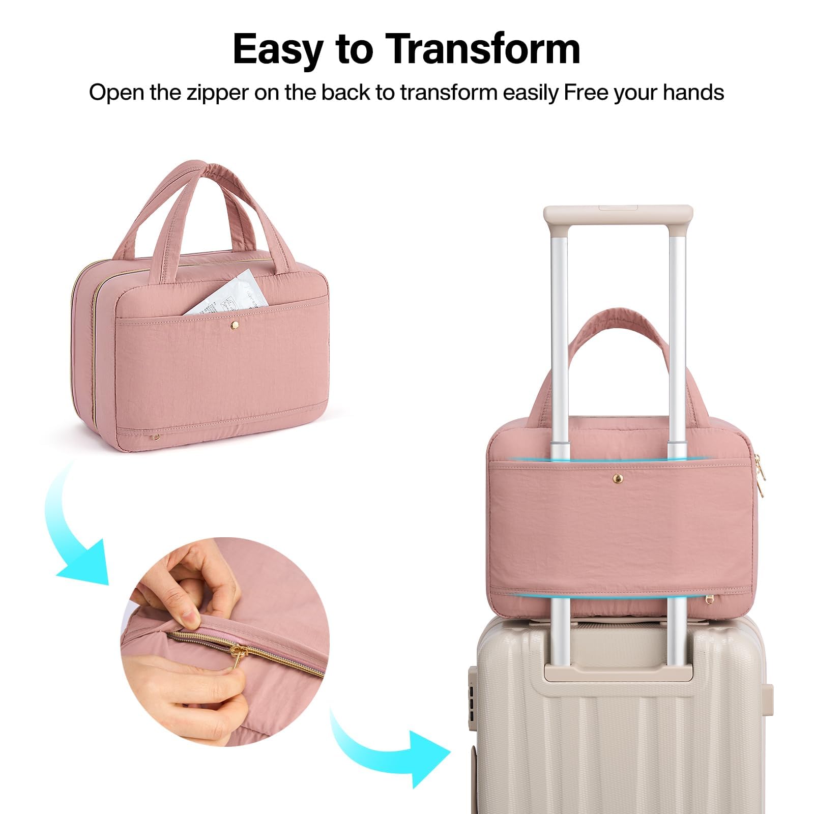 Hanke Hanging Travel Toiletry Bag for Women with Jewelry Organizer – 9.8L, Water-Resistant, Pink
