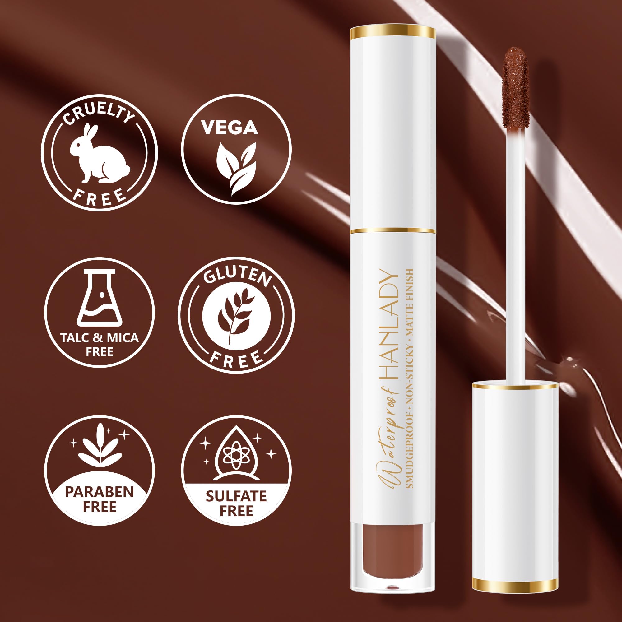 HANLADY Nude Brown Dark Red Lipstick 3pc – Long-Wearing Matte Lip Colors (Vegan & Cruelty-Free)