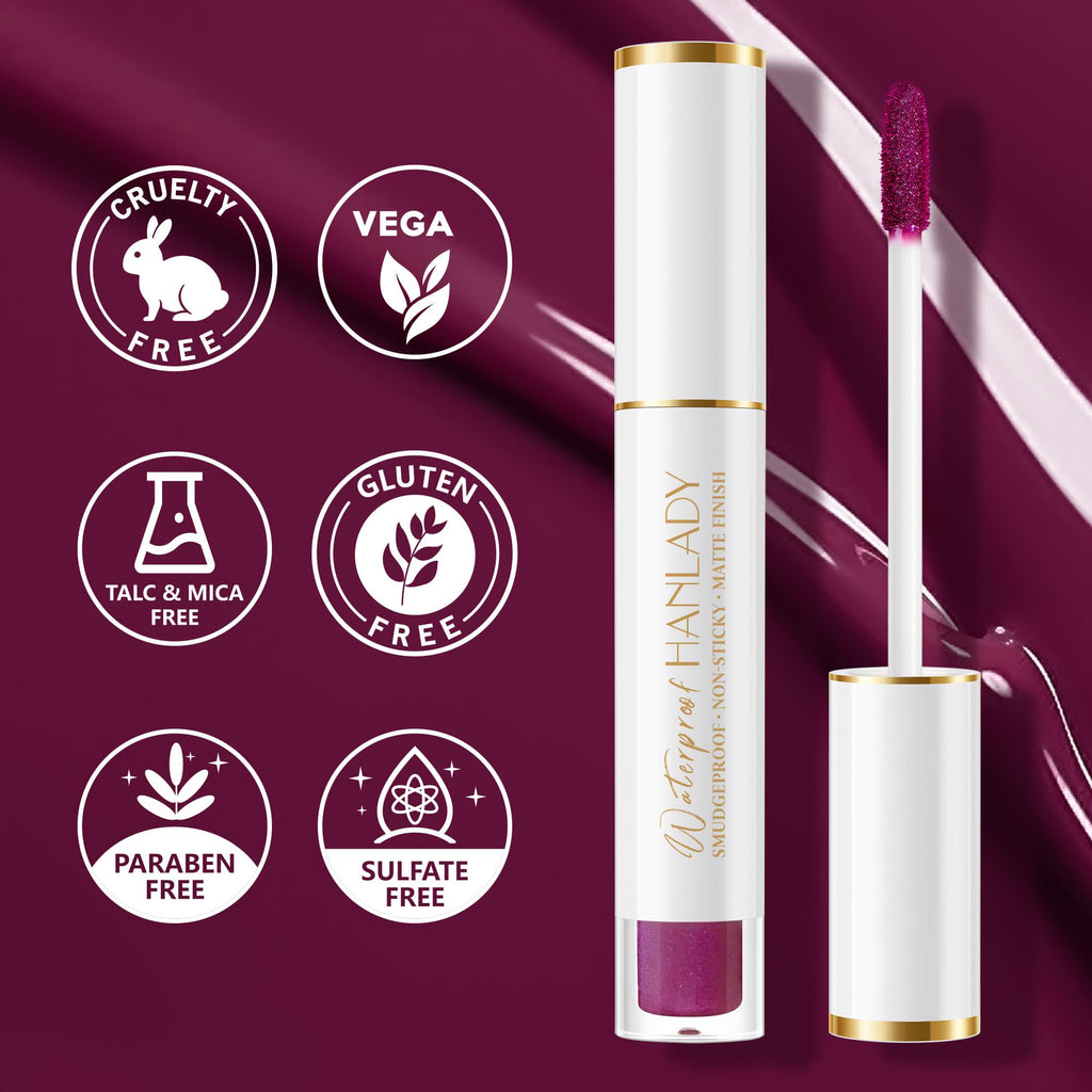 HANLADY Dark Red Pink Berry Lipstick 3pc – Long-Lasting Matte Lip Color, Vegan & Cruelty-Free (A66/44/48)