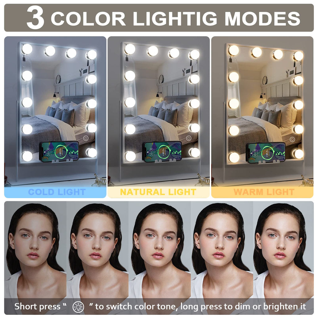Hansong Vanity Mirror with Lights, Wireless Charging & Bluetooth Speaker | 12 LED Hollywood Makeup Mirror