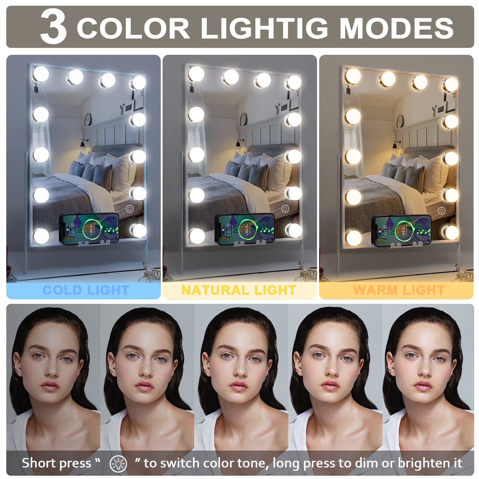 Hansong Vanity Mirror with Lights, Wireless Charging & Bluetooth Speaker | 12 LED Hollywood Makeup Mirror