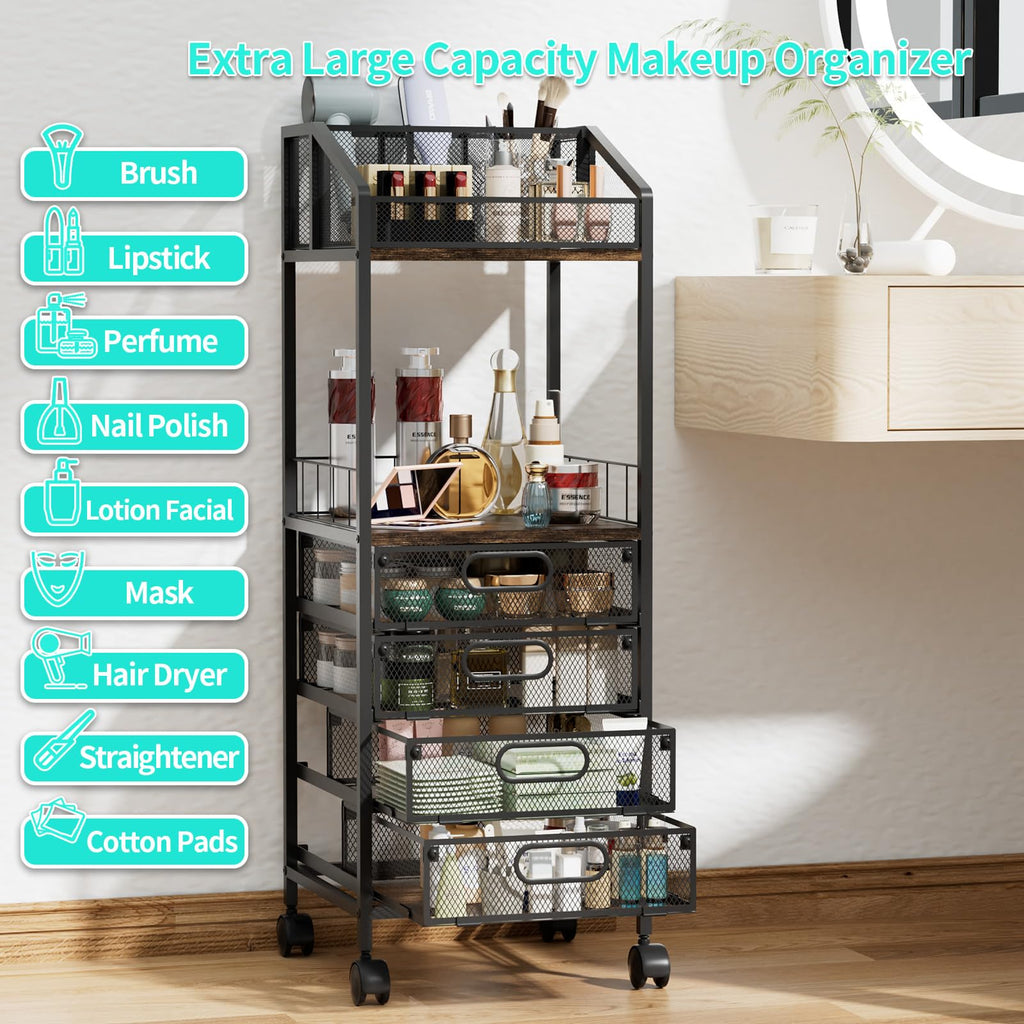 HapiRm Makeup Organizer Cart – Rolling Vanity with 4 Drawers