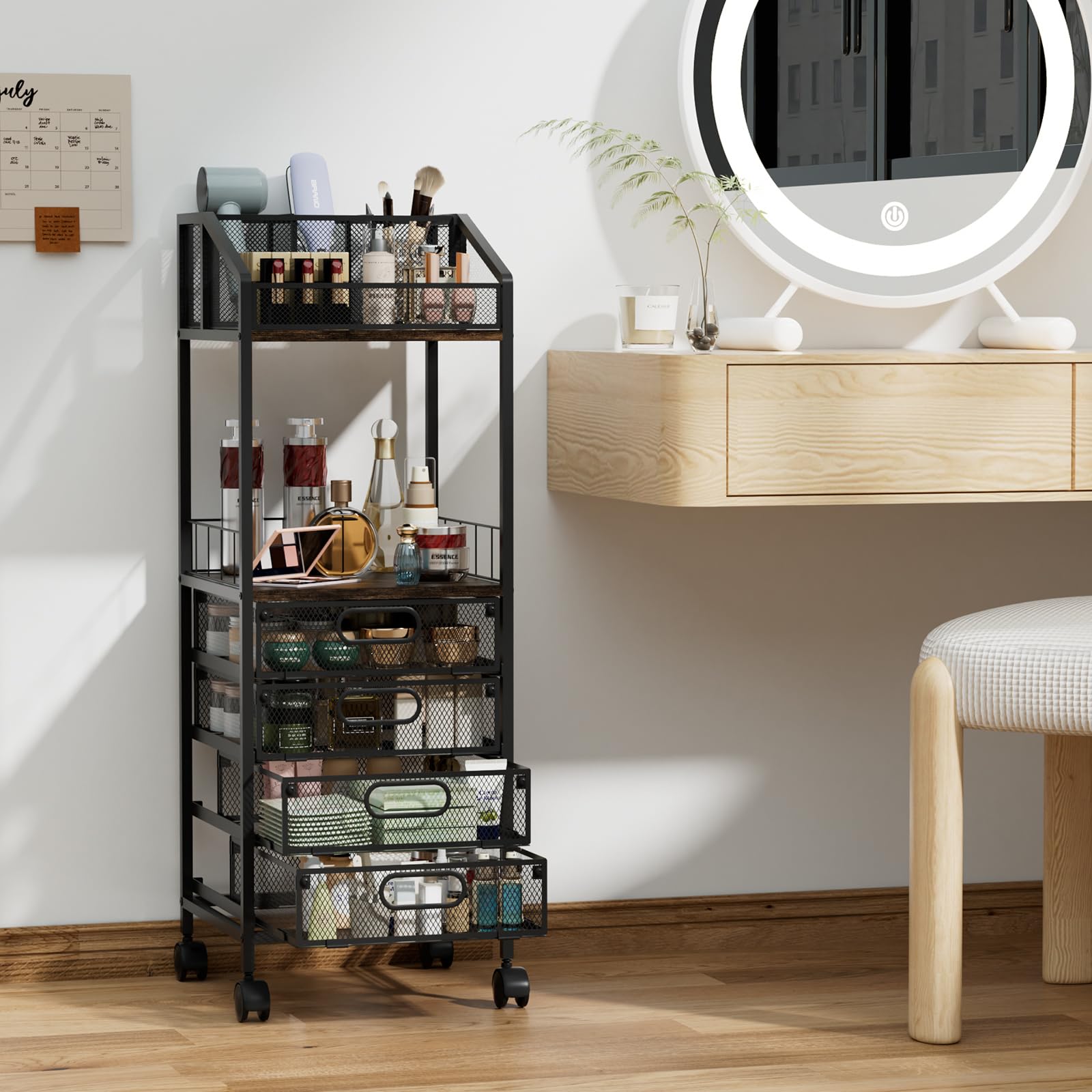 HapiRm Makeup Organizer Cart – Rolling Vanity with 4 Drawers