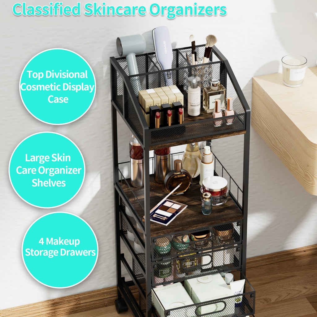 HapiRm Makeup Organizer Cart – Rolling Vanity with 4 Drawers