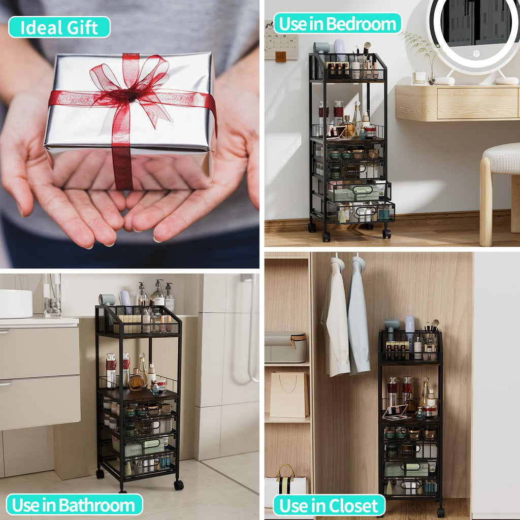 HapiRm Makeup Organizer Cart – Rolling Vanity with 4 Drawers