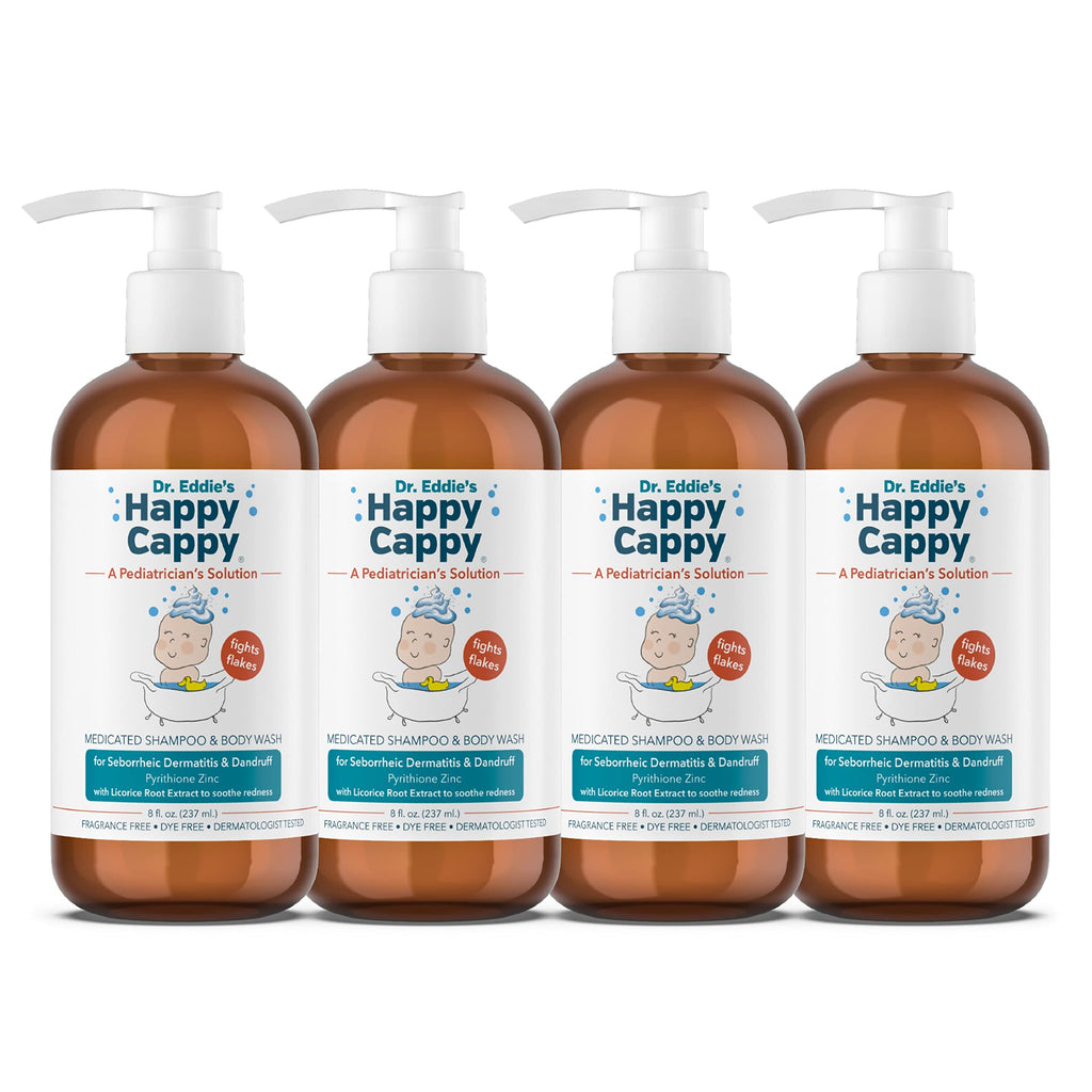 Happy Cappy Medicated Shampoo & Body Wash – Fragrance-Free for Cradle Cap & Dandruff (4 x 8 oz)