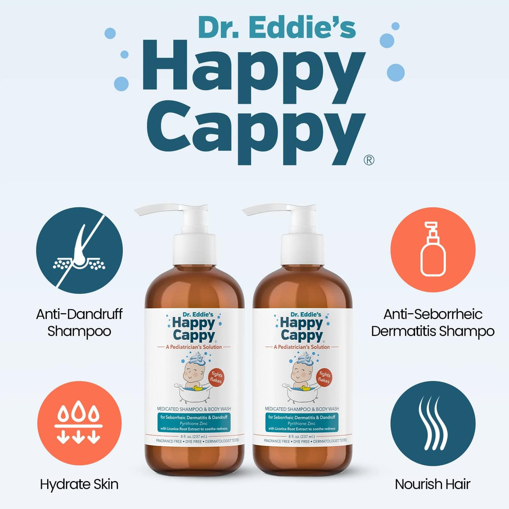 Happy Cappy Medicated Shampoo & Body Wash for Babies – Fragrance-Free, Dandruff & Cradle Cap Relief, Dermatologist Tested, 8 fl oz (Pack of 2)